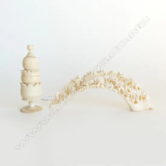 ANGLO INDIAN IVORY TOWER & CARVED CHINESE TUSK