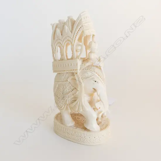 INDIAN IVORY CARVING  ELEPHANT TIGER HUNT H120MM