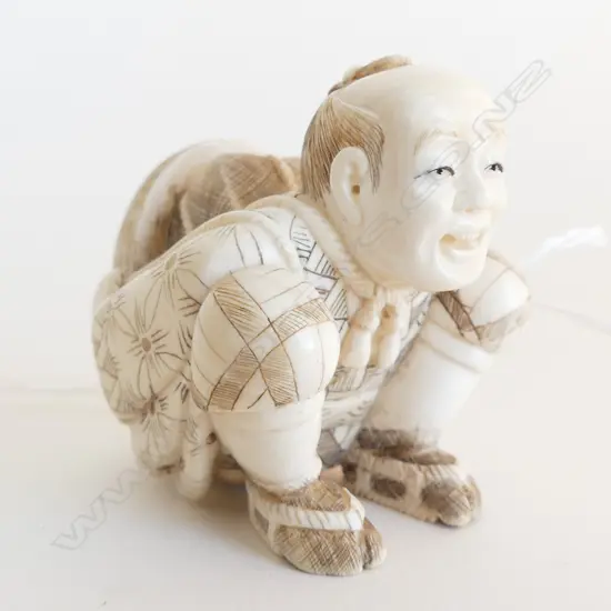 JAPANESE SIGNED IVORY FIGURE MAN WITH MASK H50MM