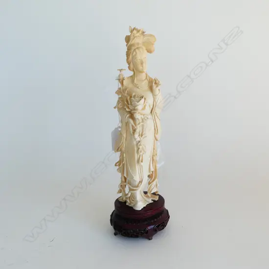 CHINESE IVORY LADY FIGURE WITH FLOWERS  SOME DAMAGE H280MM