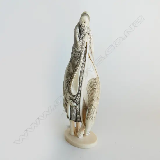 SIGNED MARINE IVORY  SAGE ON HORSE BACK H220MM