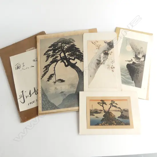 5 JAPANESE WOODCUT PRINTS; SHIRO KASAMATSU, LONE PINE, 385x255mm