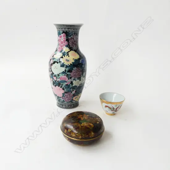 CLOISONNE TRINKET BOX w.VASE & SMALL TEA BOWL H.250mm