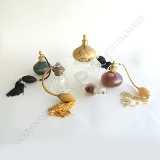 5 PERFUME BOTTLES; 2 ROYAL BRIERLEY, 1 w. STG CAP L.200mm