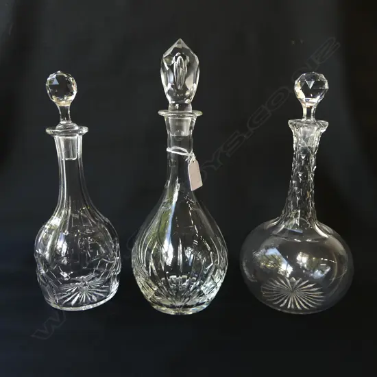 THREE CRYSTAL DECANTERS, H.280MM-310MM
