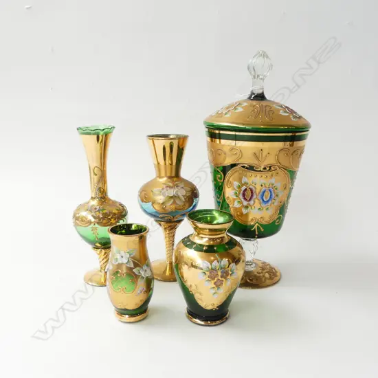 5 PCES MURANO GLASS INCL. LIDDED CONTAINER H.255mm
