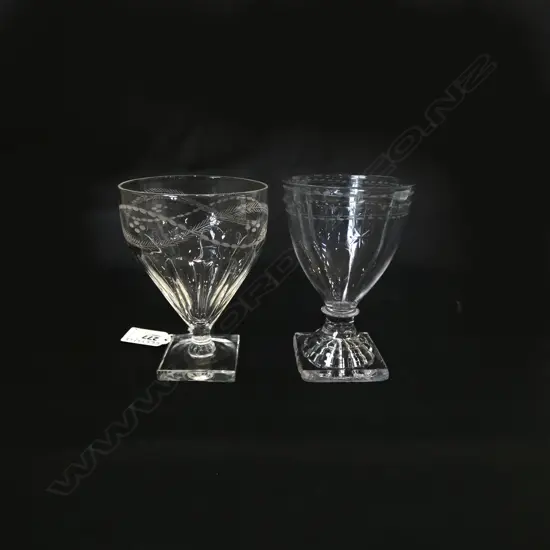 2 GEO III WHEEL CUT SQUARE FOOTED CLARET GLASSES H130MM