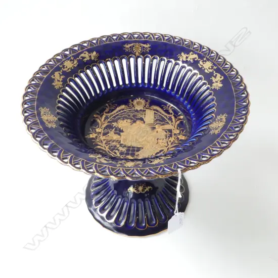 COBALT & GOLD PIERCED COMPORT H.220mm, 300mm dia