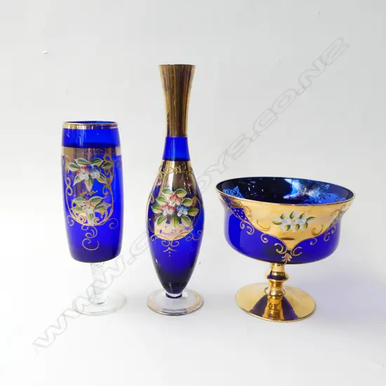 3 BLUE MURANO GLASS VASES H.325mm