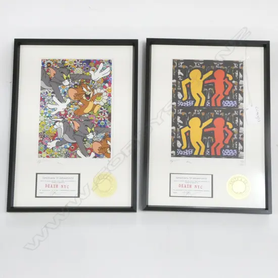 2 ART PRINTS; KEITH HARING & TAKASHI MURAKAMI 190x130mm