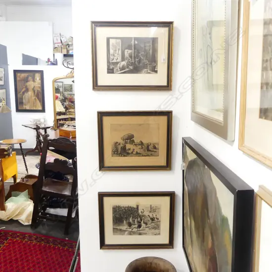 3 VINTAGE FRAMED PRINTS 165x245mm