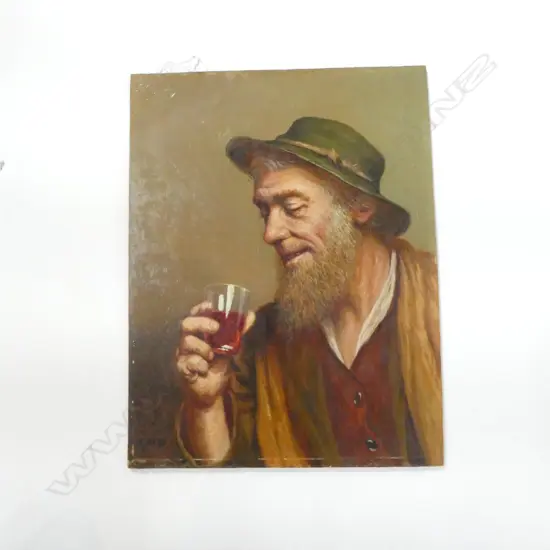 **RTV** E. BARO / LEON NOIREAUT (FRENCH 1890-1960), UNTITILED (MAN DRINKING WINE), OIL ON BOARD, 355x270mm