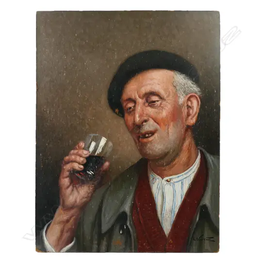 LEON NOIREAUT (FRENCH 1890-1960), WINE DRINKER, OIL ON BOARD 350x265mm