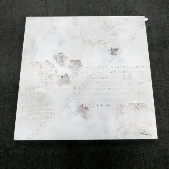 LG WHITE MIXED MEDIA ARTWORK ON CANVAS, SIGNED 1000x1000mm