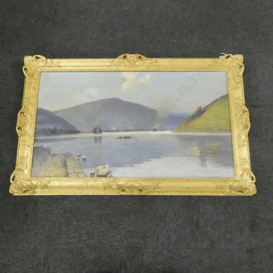 Oil on canvas River Rhein, 56cm by 101 cm. Signed "A. Makowitzki"  dated "28