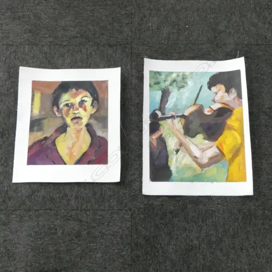 GLENYS CULLIMORE 2014 ARCYLIC ON CANVAS “CONTEMPLATION”, & VIOLIN PLAYER UNFRAMED 340X300MM AND 405X305MM 