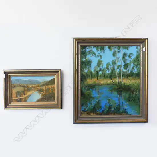 FRAMED AUSTRALIAN ACYRLIC ON CANVAS w. L.COLES SCENE ON BOARD (LOOSE FROM FRAME), 650x560mm