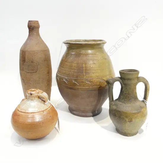 4 PCES POTTERY; CHRIS COCKELL SQUAT SHINO GLAZE VASE, MARY SMITH VASE & 2 STONEWARE VASES H.280mm