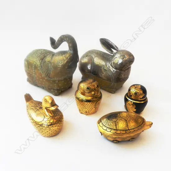 2 METAL ANIMAL CONTAINERS H.155mm + 4 GOLD LACQUER ANIMAL CONTAINERS