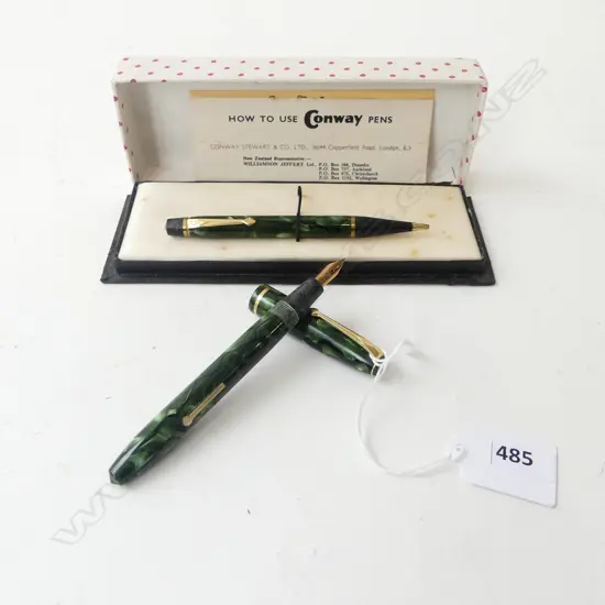 2 CONWAY STEWART PENS; BALLPOINT & FOUNTAIN w. 14ct NIB, BOXED