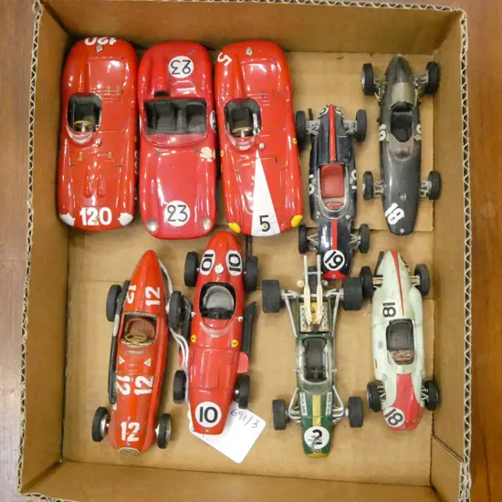 9 MODEL RACING CARS, SOME MADE IN ITALY L.100mm