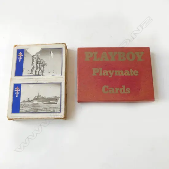 2 SETS OF PLAYING CARDS; PLAYBOY & WWII