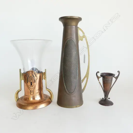 3 VINTAGE COPPER VASES 320MM TALLEST