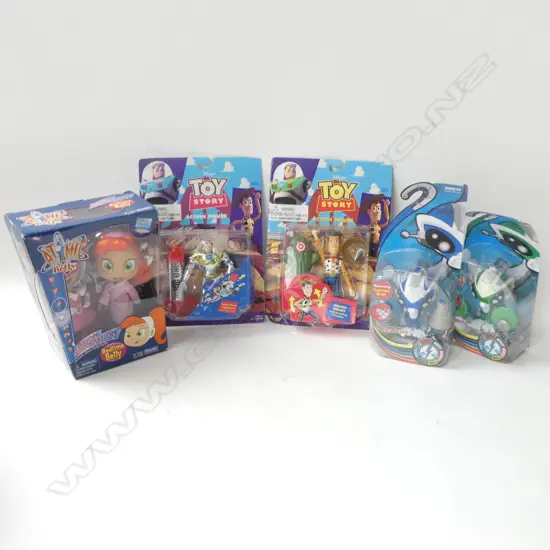 5 UNOPENED BOXES 90's MOVIE/TV TOYS INCLDS; TOY STORY WOODY & BUZZ, ATOMIC BETTY & HYPERFORCE FIGURES