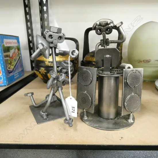 2 SCUPTURES MADE FROM SCREWS; DJ & RUGBY PLAYERS H.180mm