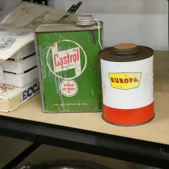 2 MOTOR OIL CANS, EUROPA & CASTROL H.195mm