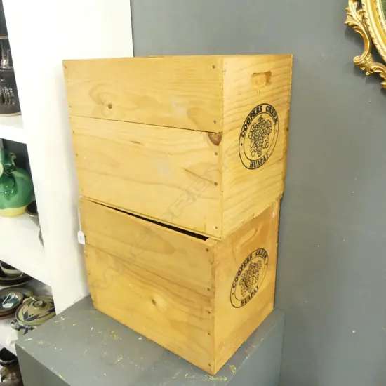 2 COOPERS CREEK WOODEN WINE CRATES 415x295x330mm