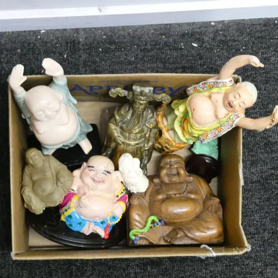 8 BUDDHAS; BRASS, CERAMIC, HOTEI etc