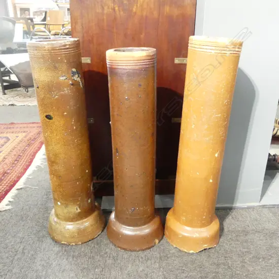 3 SALT GLAZED PIPES; NZ BRICK Co. NEW LYNN H.700mm
