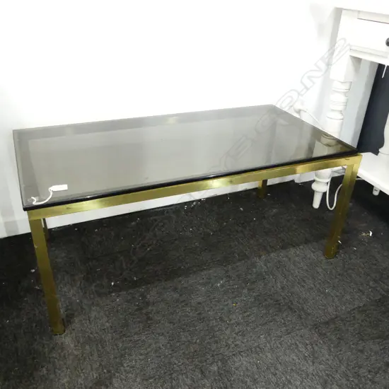 SMOKED GLASS TOP METAL COFFEE TABLE 910x450x400mm