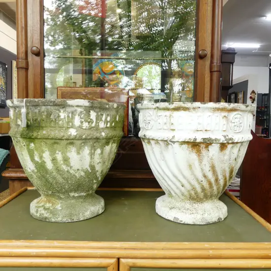 PAIR OF OLD CONCRETE PLANTERS, H.305MM D.320MM