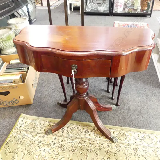 REGENCY STYLE MAHOGANY DEMILUNE PEDESTAL TABLE 830x400x670mm TOP MARKED