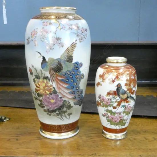 2 SATSUMA VASES, LARGER SIGNED H.245mm