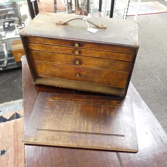 4 DRAW WOODEN TOOL CHEST w. ASST TOOLS 410x195x250mm