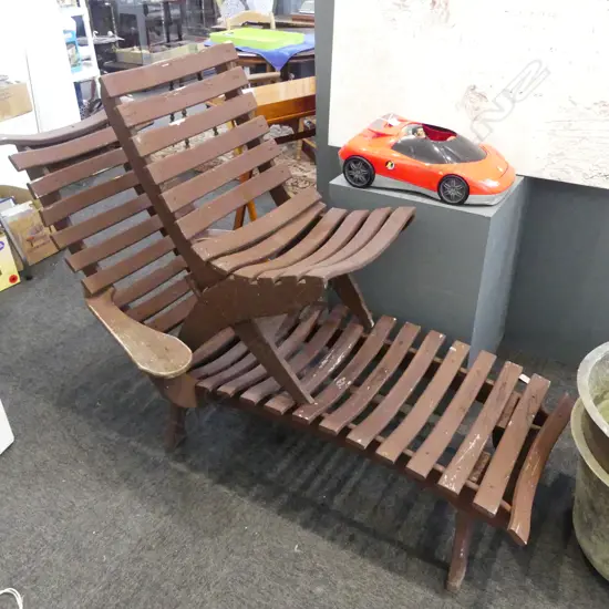 SLATTED SUN LOUNGER 835x1500x950mm & GARDEN CHAIR