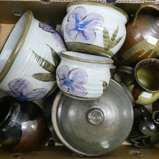 8 ASST PCES NZ POTTERY; 3 GRADUATED PLANTERS, EWERS, etc, MOSTLY MARKED/LABELLED 