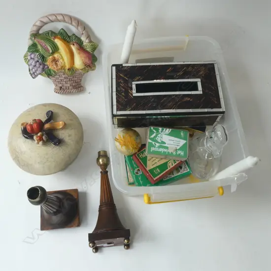 ASST. ITEMS; PR WOODEN CANDLESTICKS, DECO CERAMICS, CARDS ETC