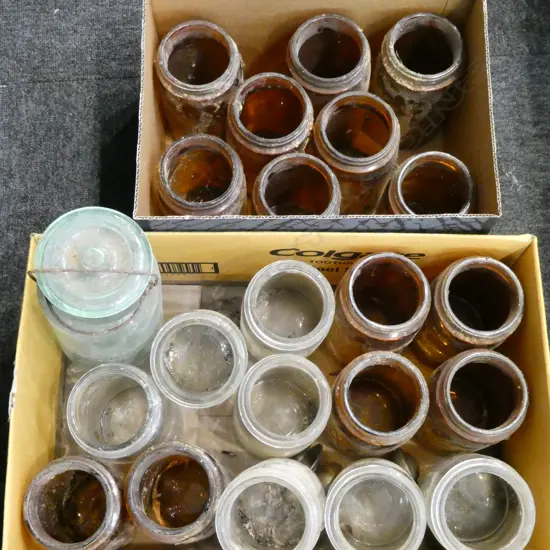 2 BOXES AGEE JARS ETC