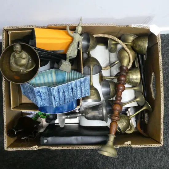 MIXED BOX CHINA  BRASS HOOKER GOBLETS SPRAY PAINTER ETC