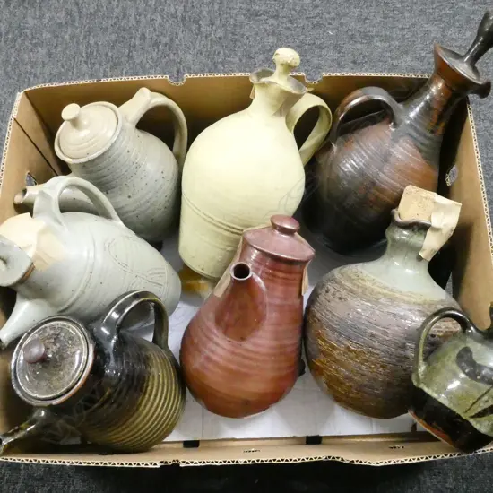 8 ASST NZ POTTERY JUGS & EWERS; CLIFFORD SMITH, IAN FIRTH, DOREEN BLUMDHART (AF), etc