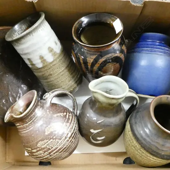7 ASST NZ POTTERY PIECES etc; ALAN RHODES JUG, SOME OTHER LABELLED POTTERY PCES, etc 