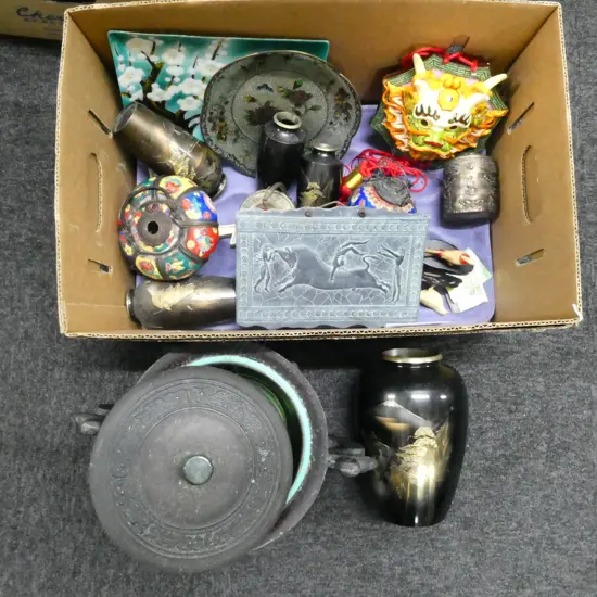 ORIENTAL ITEMS; ARCHIAC STYLE ICE BUCKET, VASES ETC