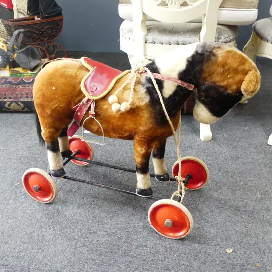 VINTAGE PULL ALONG HORSE TOY 280x650x520mm