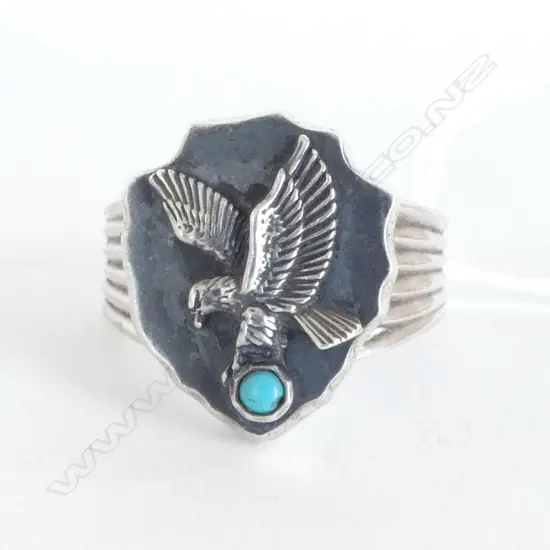 SILVER & TURQUOISE EAGLE RING (CD11798) SIZE X