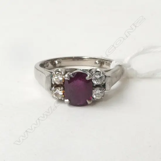 WHITE GOLD RUBY & DIAMOND RING C1940's testing 9ct 3.5gms SIZE L