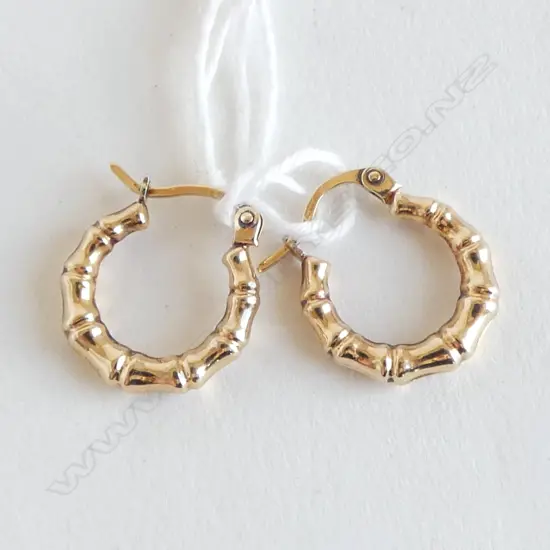 PR 9ct GOLD HOOP EARINGS bamboo form 0.9gm
